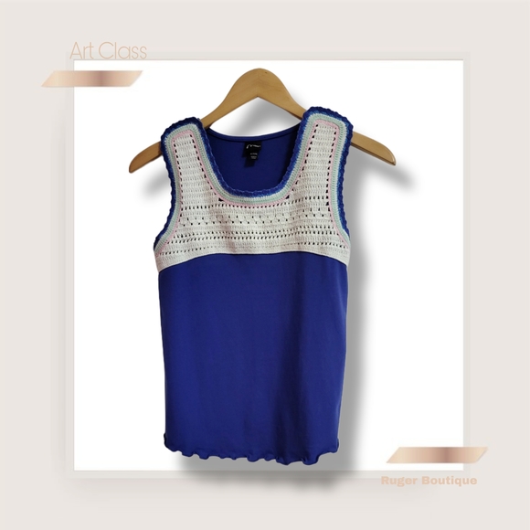 🌿Art Class Blue Crochet Bodice Sleeveless Top Boho Youth XL 14/16 Women’s Small - Picture 3 of 11